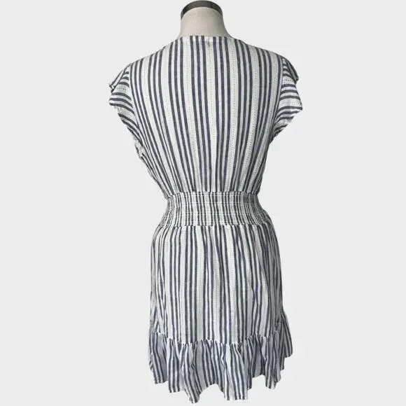 Rails Tara Blue Catalina L Dress Blue White Striped Flutter Sleeve Ruffle Rayon - Picture 9 of 11